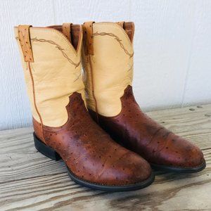 Twisted X Full Quill Ostrich Roper Mens Brown Cowboy Western Boots 8.5 C WRP0004